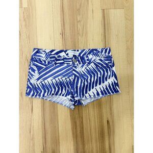Express Womens Palm Print Blue & White Cutoff Jean Shorts Size 6